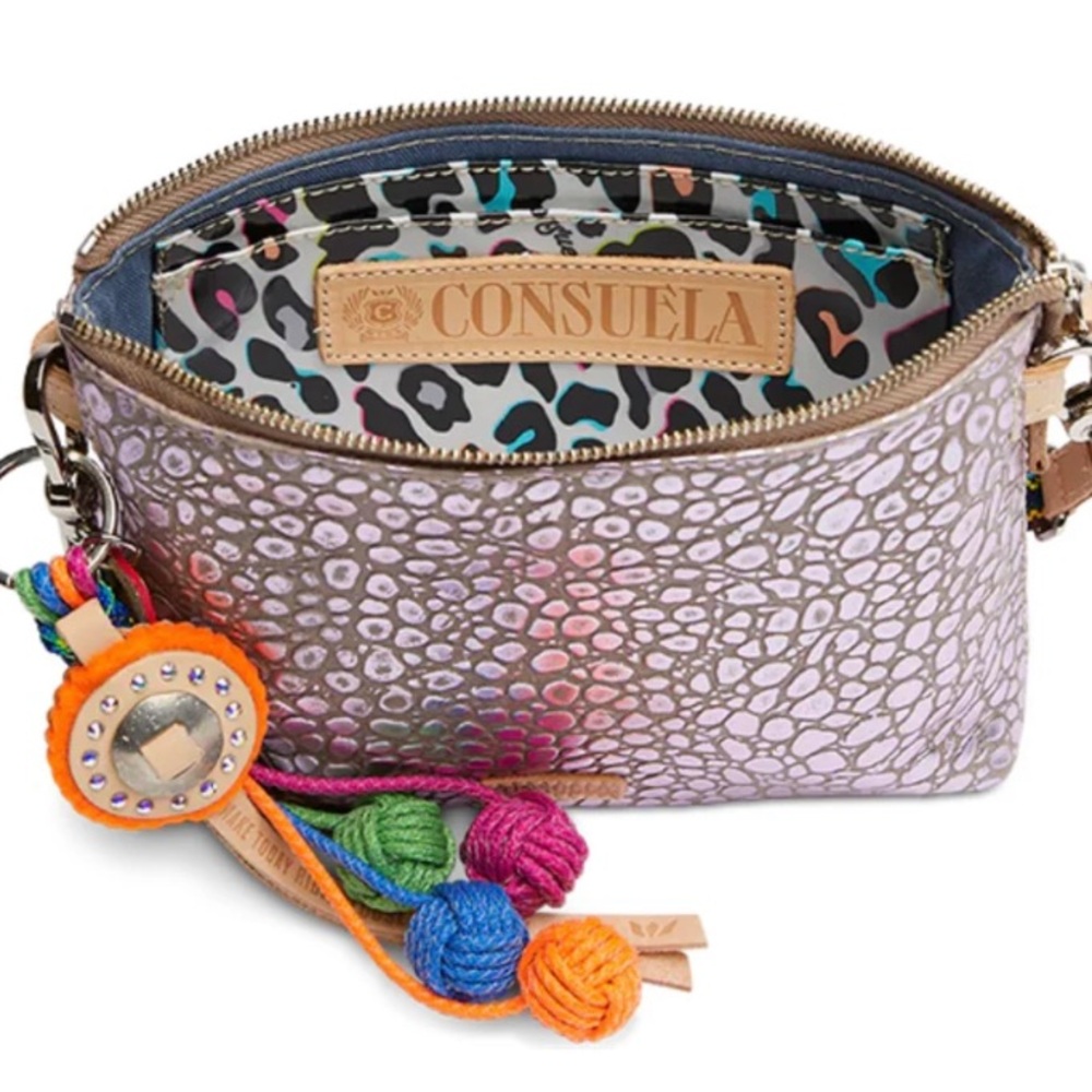 NWT-Consuela “Lulu Midtown Crossbody Bag Lavender Metallic Snakeskin - Picture 3 of 4